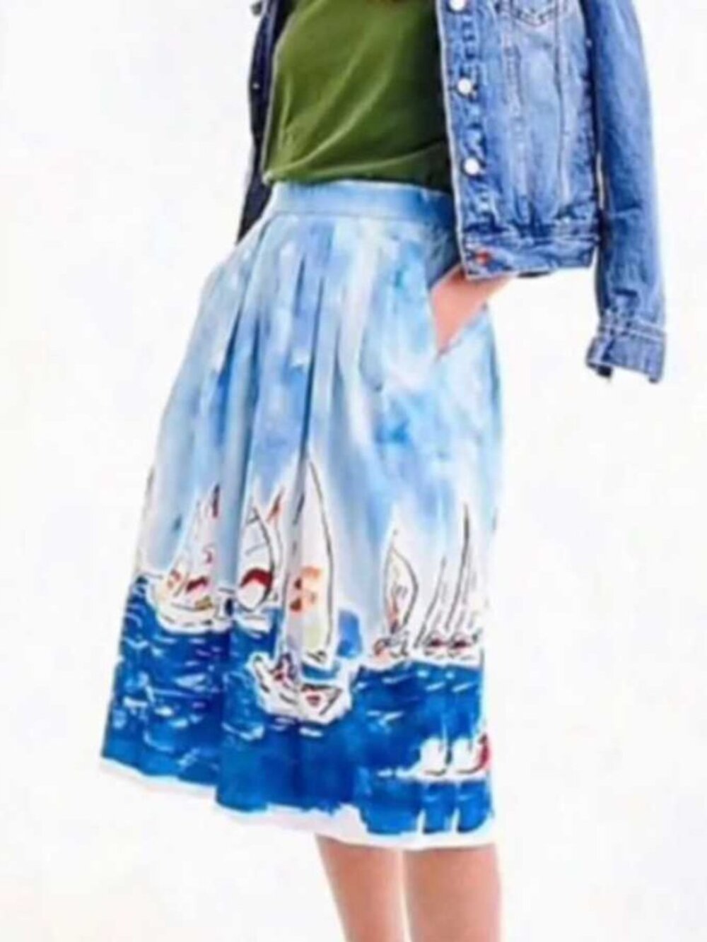 New S J.Crew sailboat painted watercolor regatta midi skirt